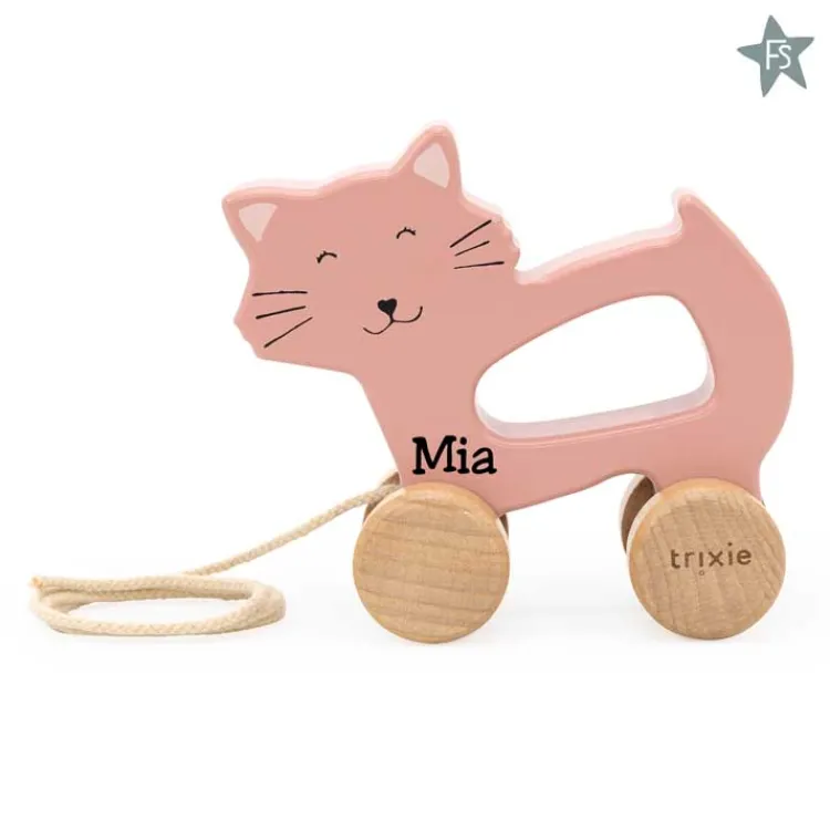 Fashion Trixie Houten trekspeeltje - Mrs. Cat ( met naam ) Trixie Houten Speelgoed | Houten Trekdieren Met Naam