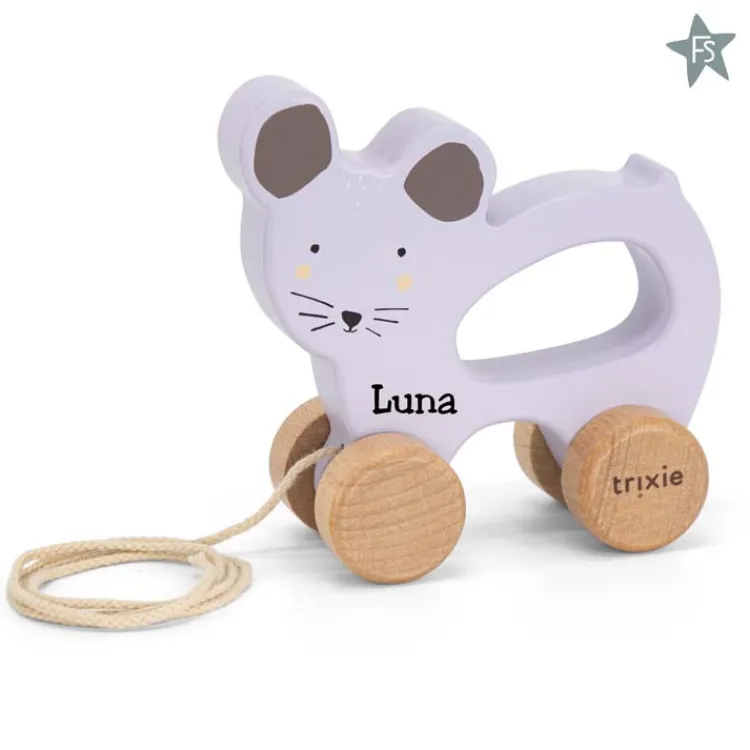Fashion Trixie Houten trekspeeltje - Mrs. Mouse ( met naam ) Trixie Houten Speelgoed | Houten Trekdieren Met Naam